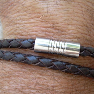 Braided Leather Bracelet: Double Wrap, Stainless Steel Clasp, Made in USA