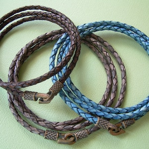 Braided Leather Wrap Bracelet: Thin Blue Mens Bracelet