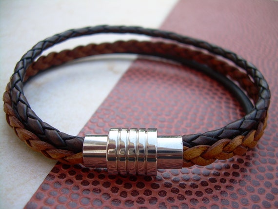 Bracelet homme en acier et cuir, bracelet à fermoir magnétique, bracelet en cuir  multirangs, bracelet en cuir tressé, cadeau petit ami -  Canada