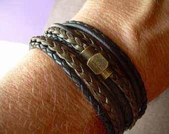 Mens Leather Bracelets, Mens Bracelets Leather, Leather Wrap Bracelet, Antique Brass Magnetic Clasp Bracelet