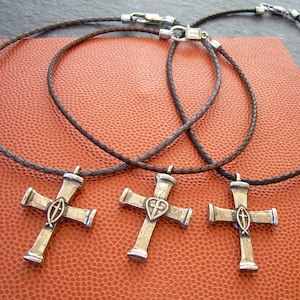 Cross Pendant Necklace, Mens Leather Necklace, Leather Cross Necklace, Reversible Cross, Christian Fish Necklace, Church Gift