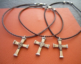 Cross Pendant Necklace, Mens Leather Necklace, Leather Cross Necklace, Reversible Cross, Christian Fish Necklace, Church Gift