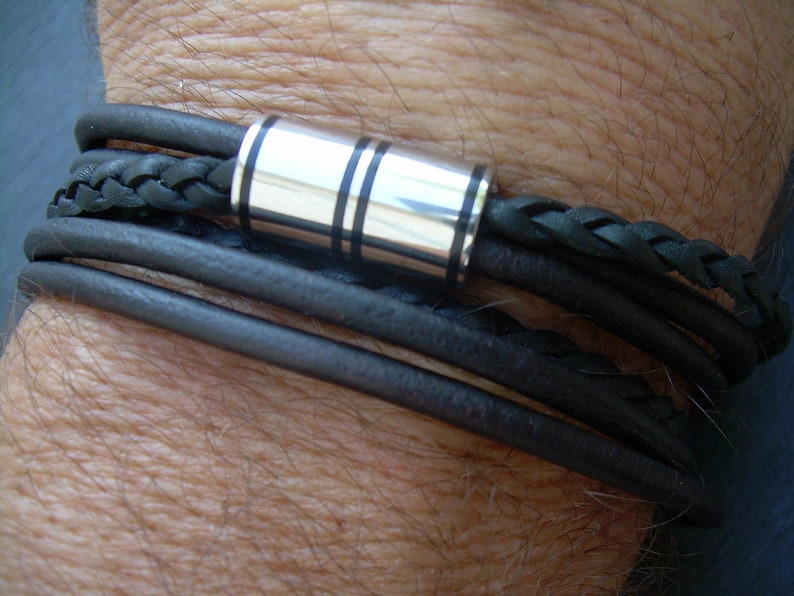 Mens Leather Bracelet Leather Bracelet Black Etsy