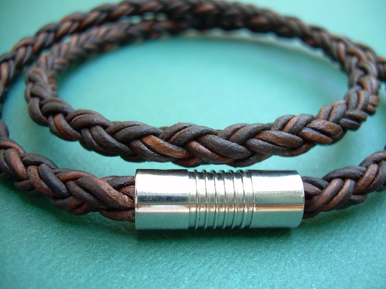 Leather Bracelet Double Wrap Bracelet Mens Brown Braided Etsy