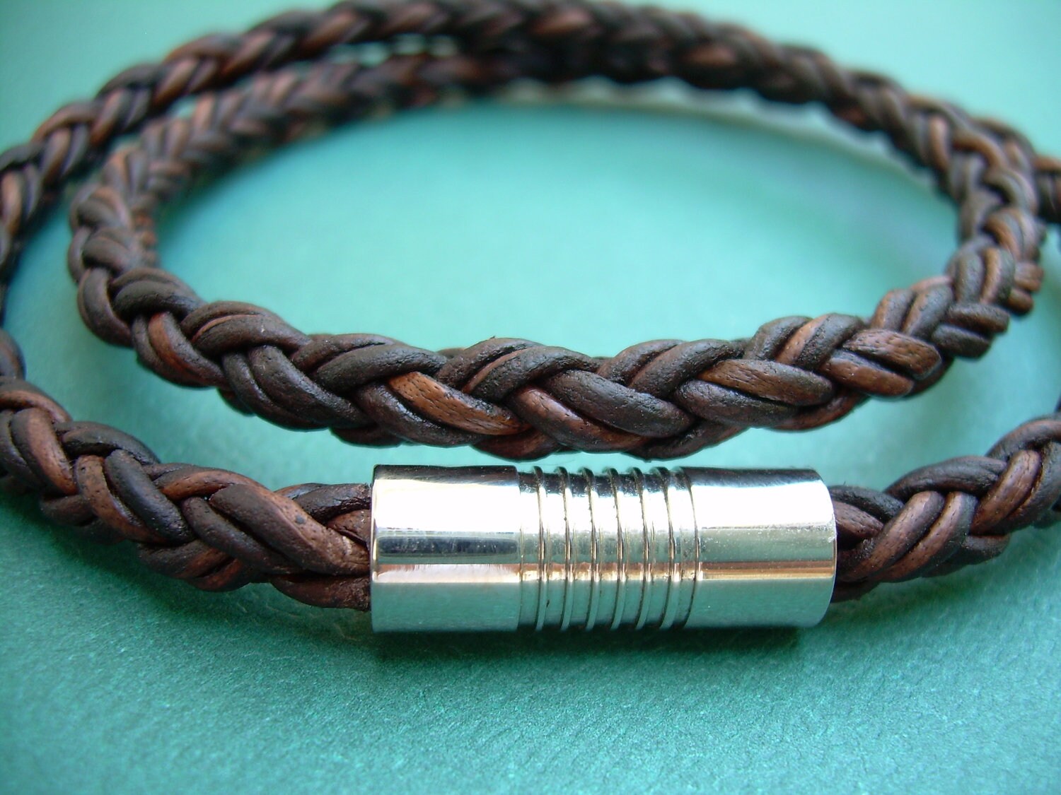 Leather Bracelet Double Wrap Bracelet Mens Brown Braided Etsy