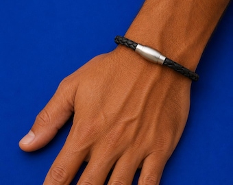 Geflochtenes Lederarmband: Edelstahl Magnetverschluss