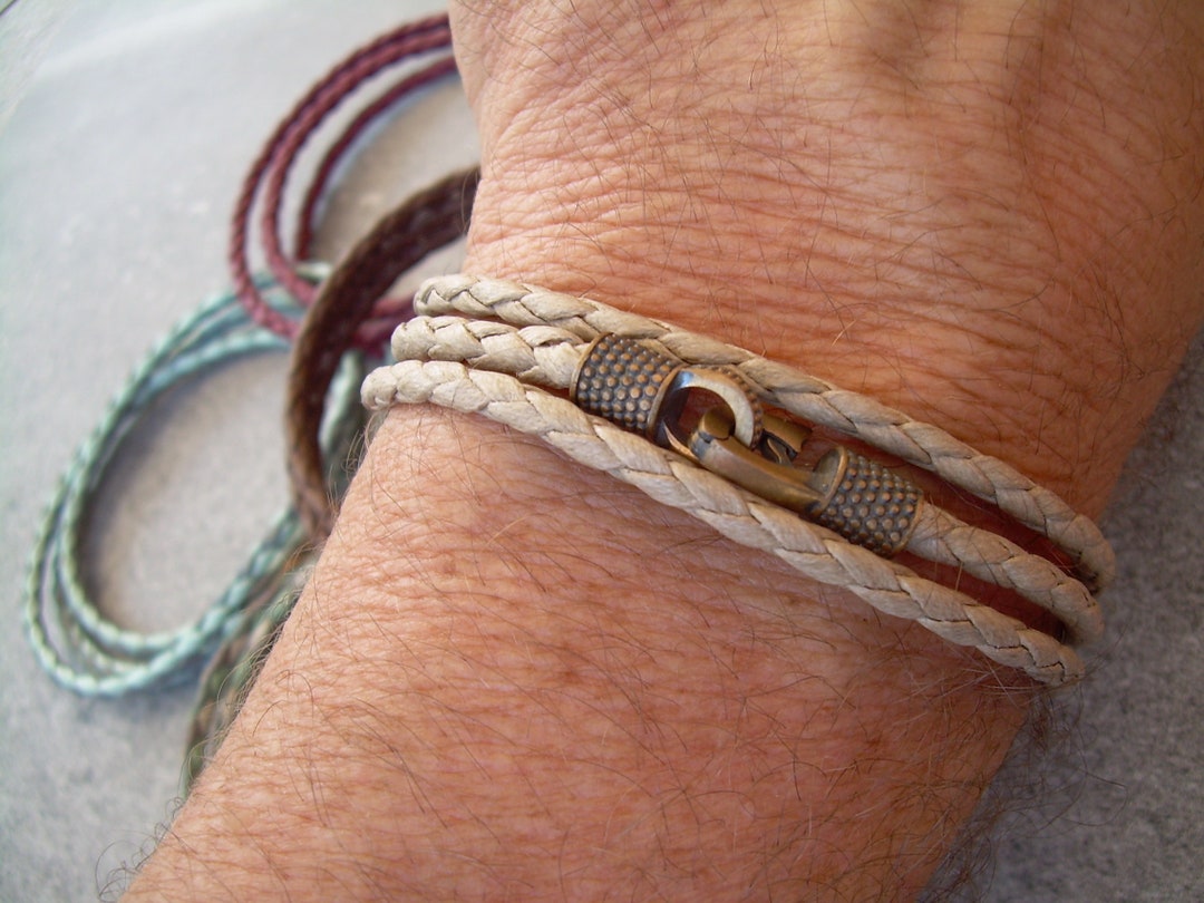 Vegan Bracelets, Mens Leather Bracelets, Mens Braided Vegan Leather