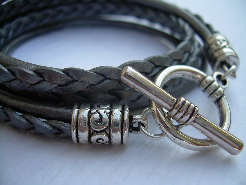 Womens Triple Wrap Leather Bracelet with Toggle Clasp Silver Etsy