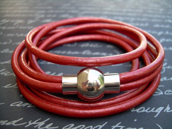 Red leather wrap best sale bracelet