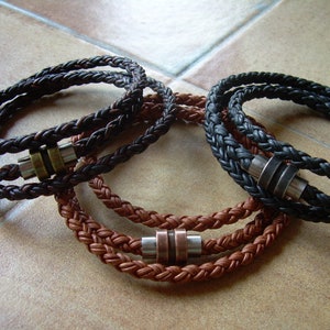 Braided Leather Bracelet: Triple Wrap, Magnetic Clasp, USA Made
