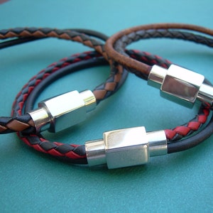 Mens Leather Bracelet,  Leather Bracelets for Men,  Mens Bracelets Leather, Two Tone Leather Bracelet, Magnetic Bracelet