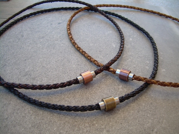 Mens Leather Necklaces, Braided Leather Necklace With Antique Toned  Magnetic Clasp, Mens Braided Necklace, Womens Leather Necklace - Etsy