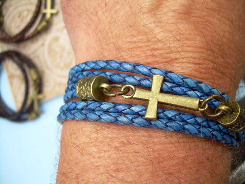 Bracelet croix en cuir, bracelet croix, bracelets en cuir pour femmes, bracelet en cuir pour hommes, cadeau de foi, bracelets pour femmes, cadeau religieux, image 3