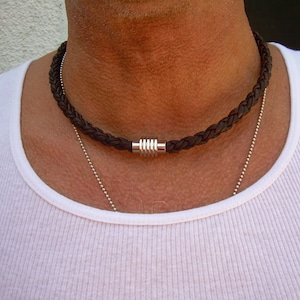 Mens Leather Necklaces, Mens Necklace, Leather Necklace, Braided Necklace, Stainless Steel Magnetic Clasp, Men's Jewelry, Groomsmen,