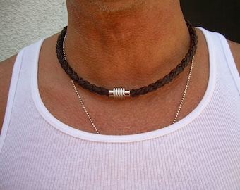 Mens Leather Necklaces, Mens Necklace, Leather Necklace, Braided Necklace, Stainless Steel Magnetic Clasp, Men's Jewelry, Groomsmen,