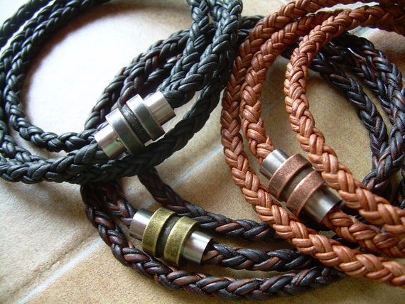 Bracciale Uomo In Pelle Intrecciata Vintage | Fatto A Mano | Chiusura Magnetica | Impermeabile | Regalo Personalizzato