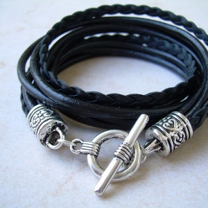 Leather Wrap Bracelet, Womens Leather Bracelets, Leather Bracelets for Women, Black Double Wrap Bracelet , Womens Braided Bracelet