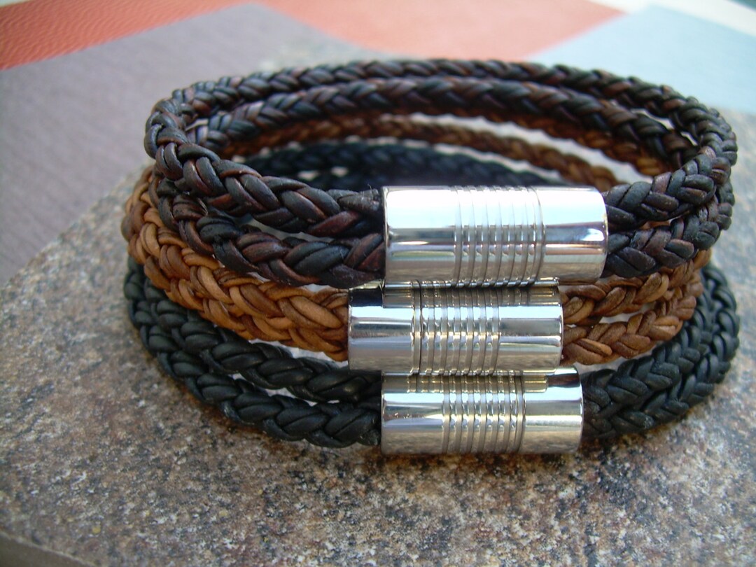 Mens Leather Cuff, Mens Leather Bracelet, Double Strap Bracelet, Thick
