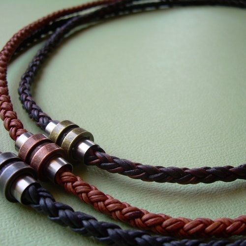 Braided Leather Necklace With Stainless 