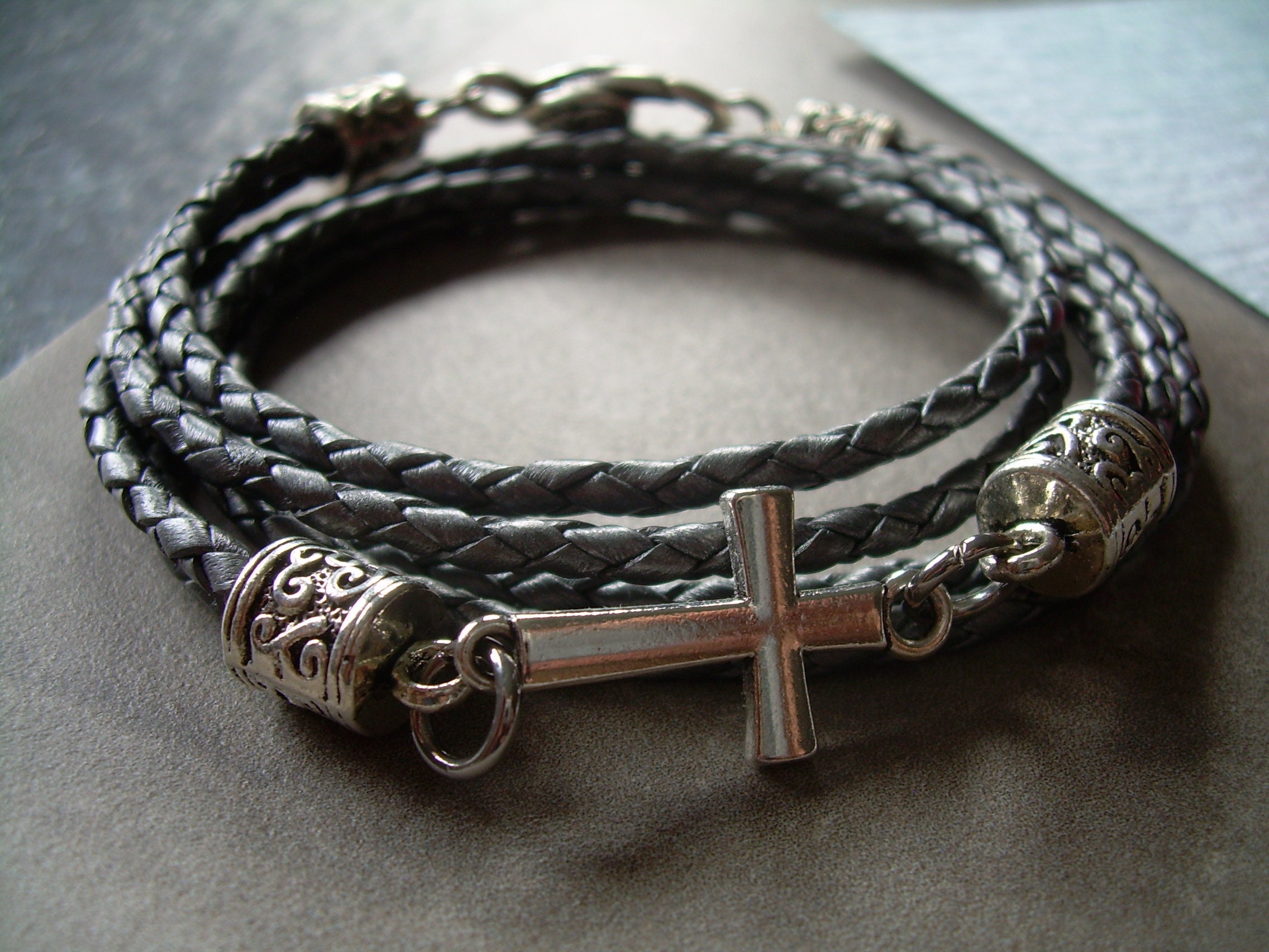Womens Cross Bracelet Leather Wrap Bracelet Easter Gift for | Etsy