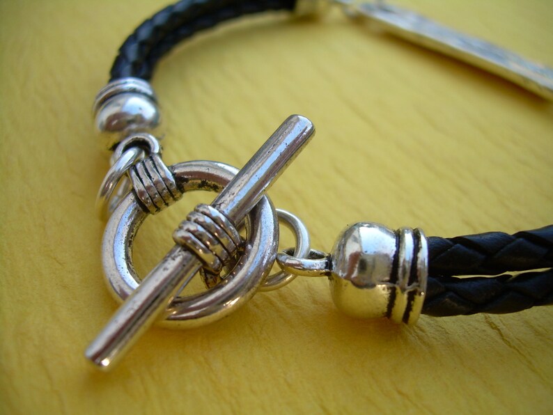 Leather Bracelet Antique Silver/ Double Strand Black Braid Etsy