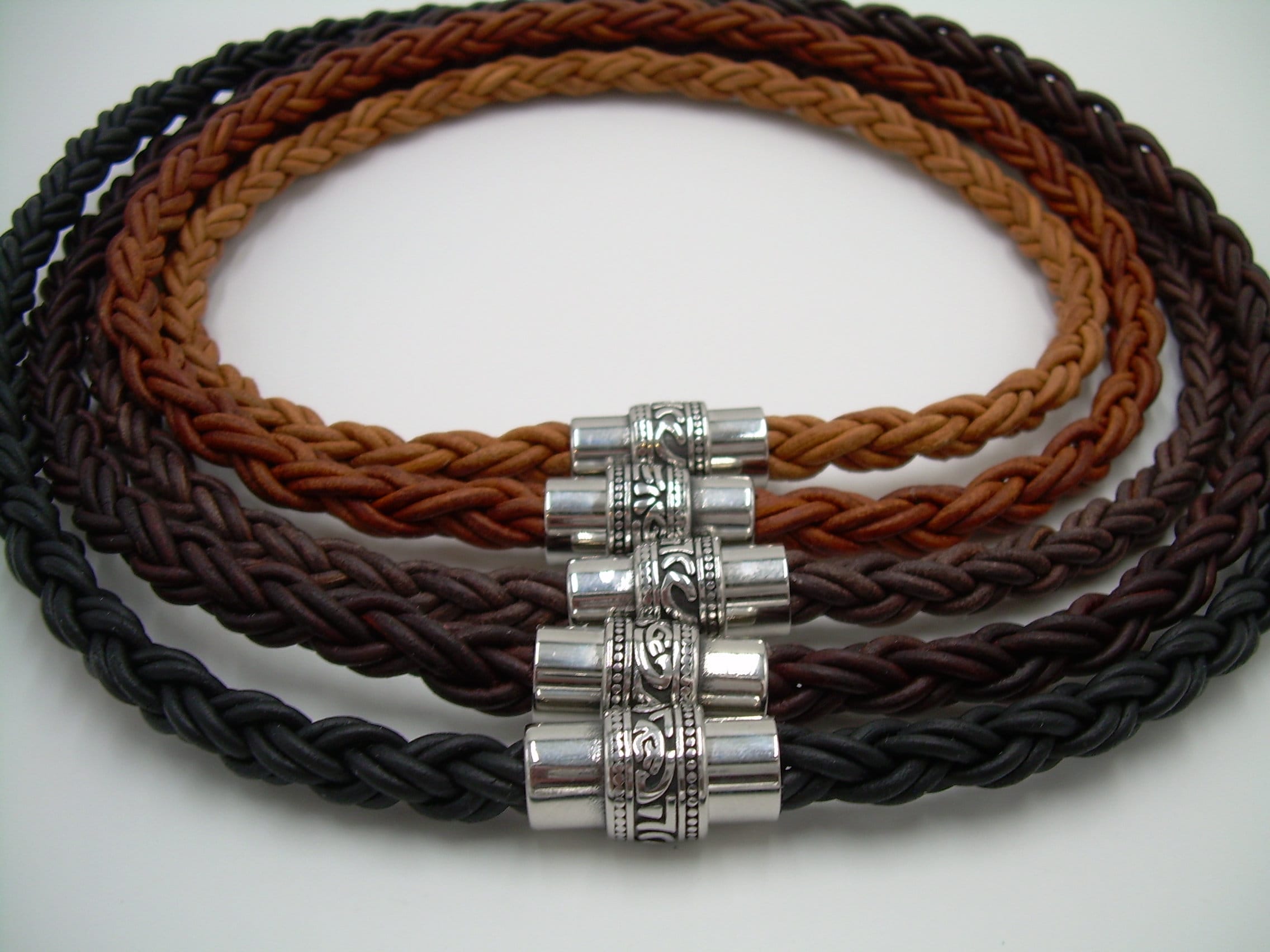 Braided Brown Leather Necklace or belt Dark Brown Leather Necklace And/or Bracelet With Firestone  main image 2