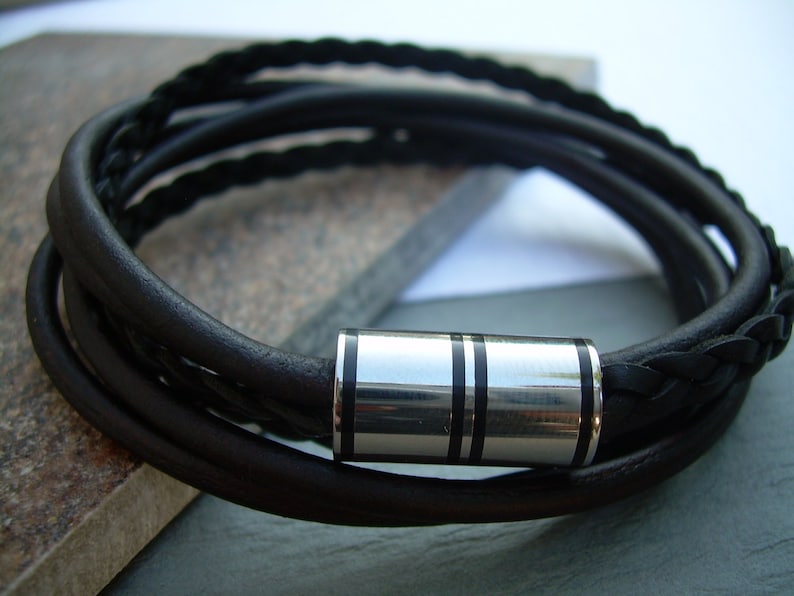 Mens Leather Bracelet Leather Bracelet Black Etsy