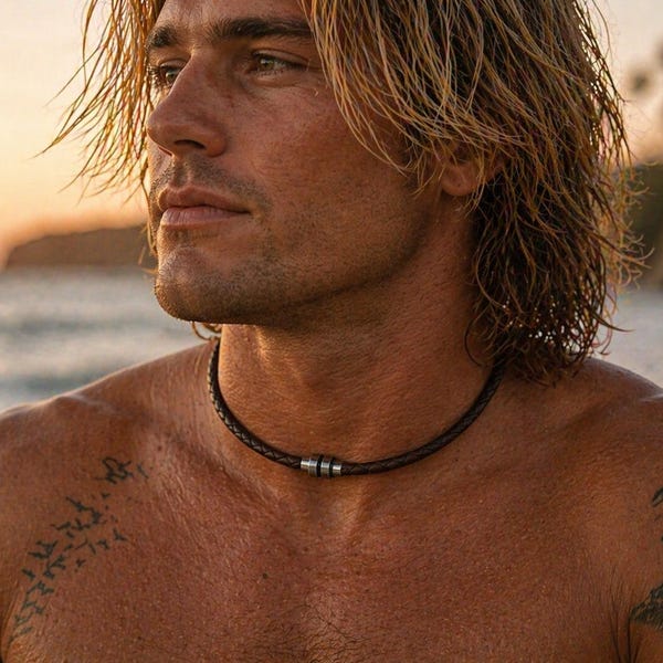Braided Leather Necklace for Men: Stainless Steel Magnetic Clasp