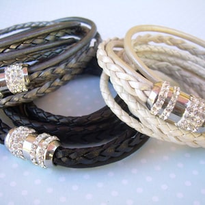 Womens  Rhinestone Leather Bracelet, Magnetic Clasp Bracelet, Leather Bracelets for Women, Womens Leather Bracelets, Triple Wrap Bracelet