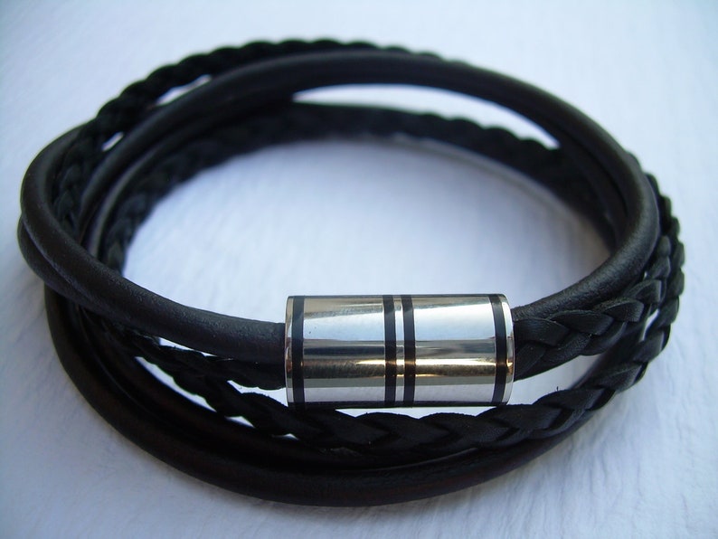 Mens Leather Bracelet Leather Bracelet Black Etsy