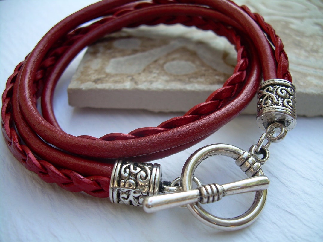 Red Leather Wrap Bracelet Leather Bracelets for Women Womens Bracelets