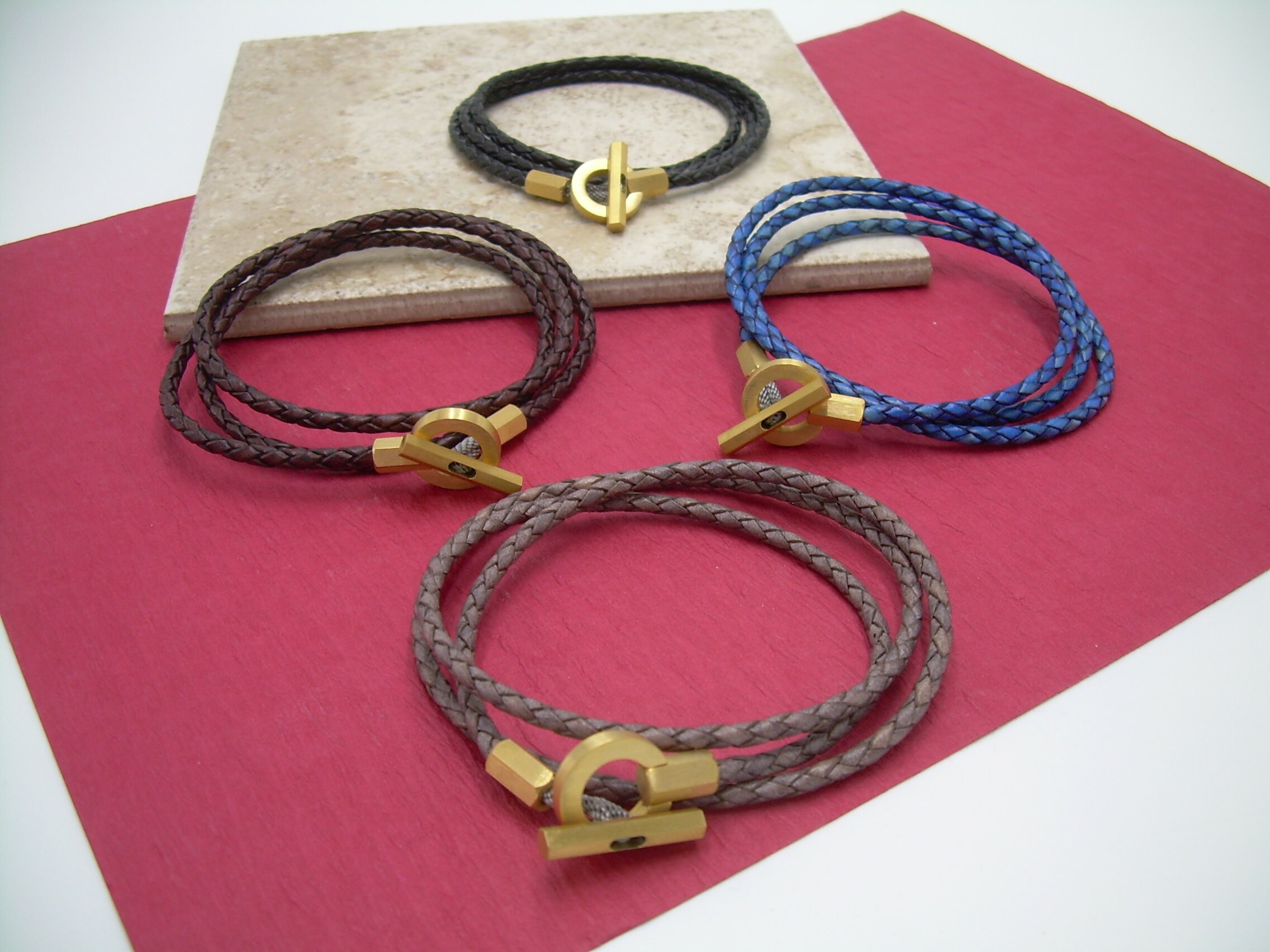Thin Leather Bracelet Gold Toggle Clasp Bracelet Braided Leather Wrap Bracelet Stainless Steel and Leather Bracelet Etsy Canada