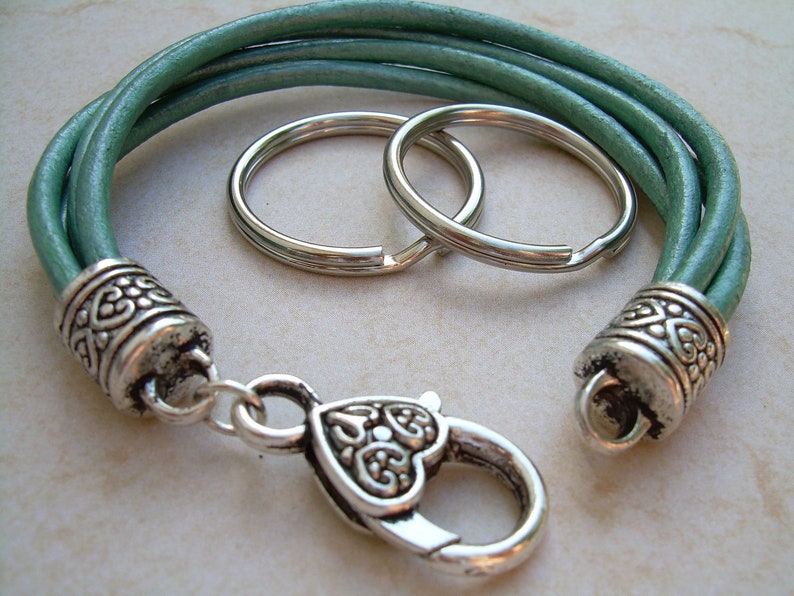 Womens Metallic Teal Leather Bracelet Valet Keychain Etsy
