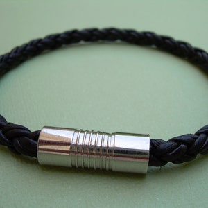 Leren herenarmband, leren herenarmbanden, gevlochten herenarmband, zwart gevlochten herenleren armband met magnetische sluiting,