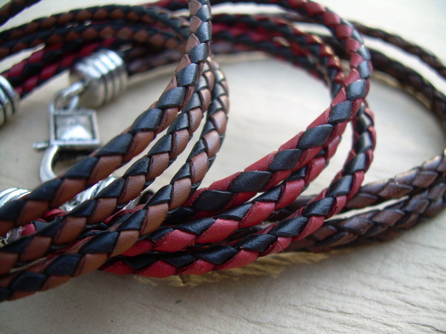 Mens Leather Bracelet Braided Leather Bracelet Triple Etsy