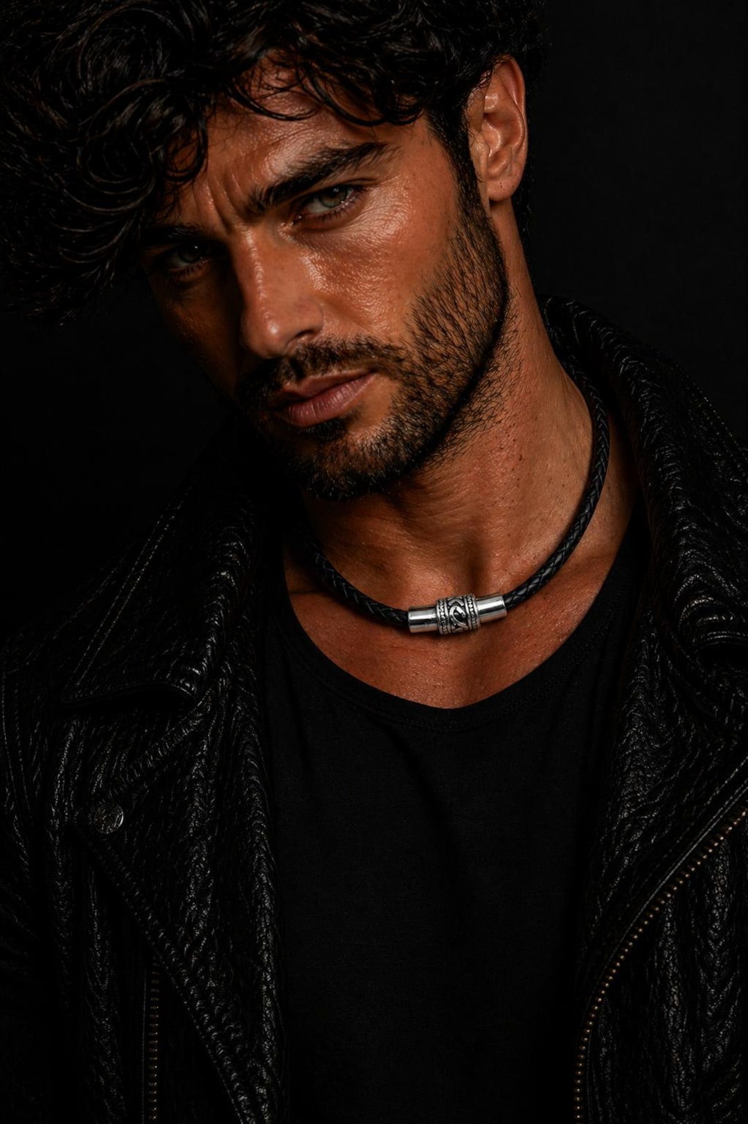 Mens Braided Leather Necklace: Thick Cord With Filigree Magnetic