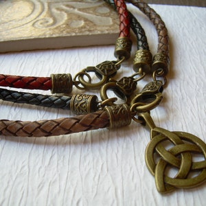 Mens Braided Leather Necklace: Antique Bronze Triquetra Pendant