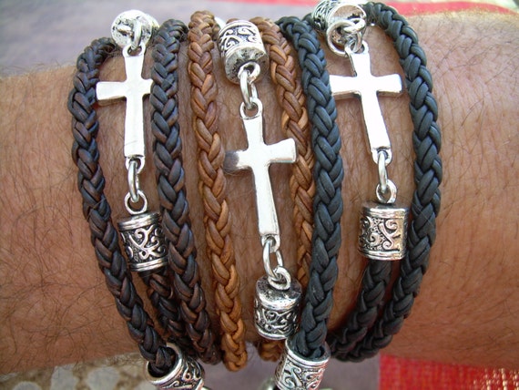 Womens Leather Bracelet Leather Wrap Cross Bracelet Religious