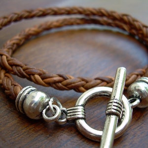Braided Leather Double Wrap Bracelet: Unisex Toggle Clasp Jewelry
