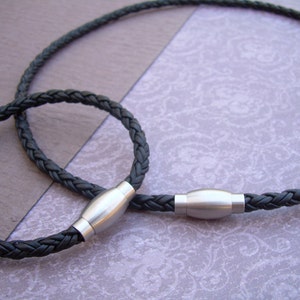 Braided Leather Necklace Bracelet Set: Stainless Steel Clasp, Handmade USA