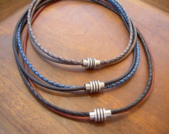 Mens Leather Necklace, Multi Strand Leather Necklace, Womens Magnetic Necklace,