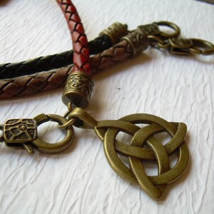 Braided Leather Necklace: Triquetra Pendant Celtic Bronze Choker image 5
