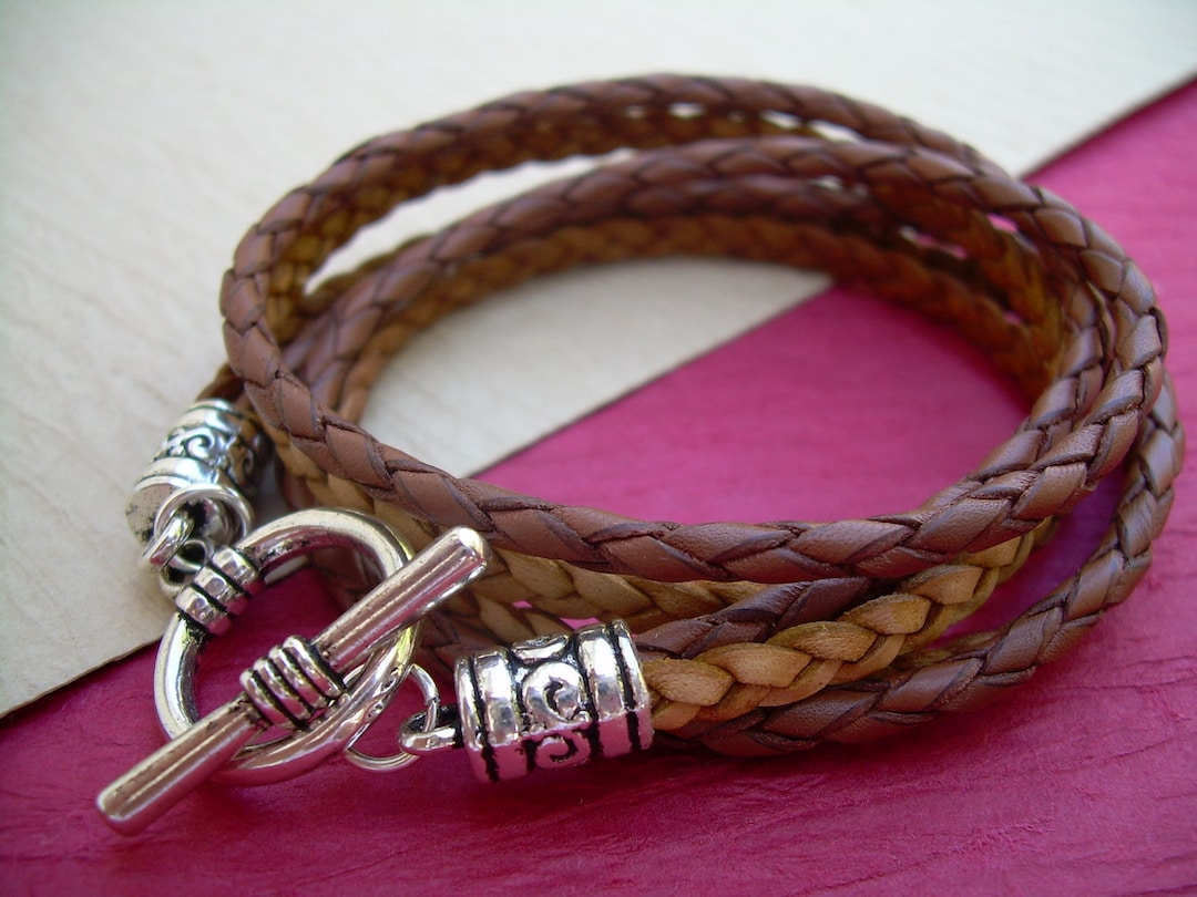 Brown Braided Leather Wrap Bracelet Mens Leather Bracelets Etsy