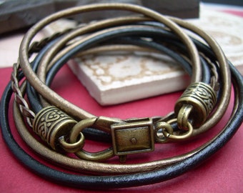 Custom Made Women's Leather Wrap Bracelet, Women's Leather Bracelets, Double Wrap Bracelet, Bronze Leather Bracelet, Leather Gift for Her,