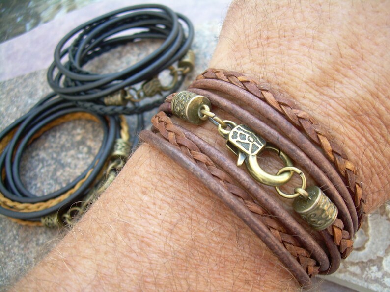 Mens Leather Bracelets Leather Wrap Bracelet Bronze and Etsy