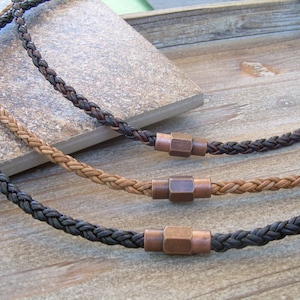 Thin Braided Leather Necklace Mens Leather Necklace  Magnetic Clasp Necklace Mens Leather Jewelry Womens Leather Necklace