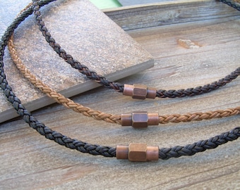 Thin Braided Leather Necklace Mens Leather Necklace  Magnetic Clasp Necklace Mens Leather Jewelry Womens Leather Necklace