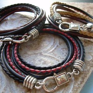 Double Wrap Leather Bracelet, Leather Wrap Bracelet, Fathers Day Present, Groomsmen Gift, Multi Strand Wrist Wrap