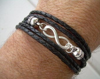 Infinity Bracelet, Mens Leather Bracelet, Leather Bracelets for Women, Infinity Bracelets, Braided Leather Bracelet, Black Bracelet