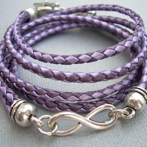 Infinity Bracelet, Purple Leather Bracelet, Triple Wrap, Purple, Lavender, Bridesmaid Gift, Womens Purple Gift